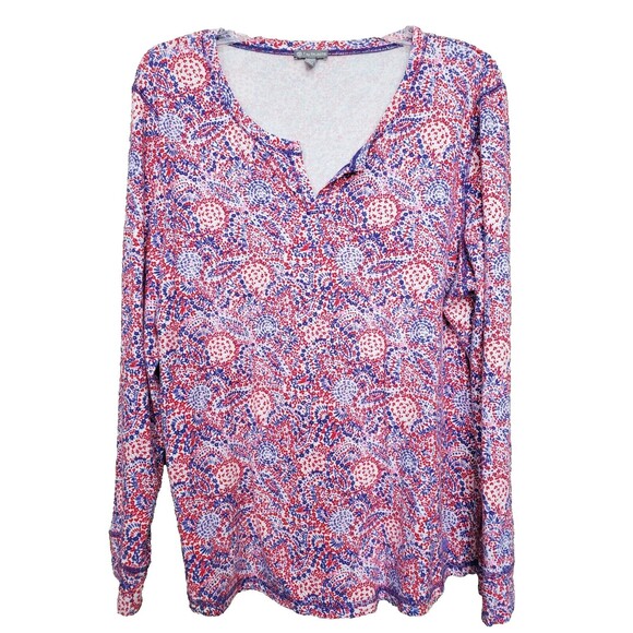 T by Talbots Cotton Blend Ditsy Print Split Neck Long Sleeve T-Shirt Size XL - Picture 1 of 5